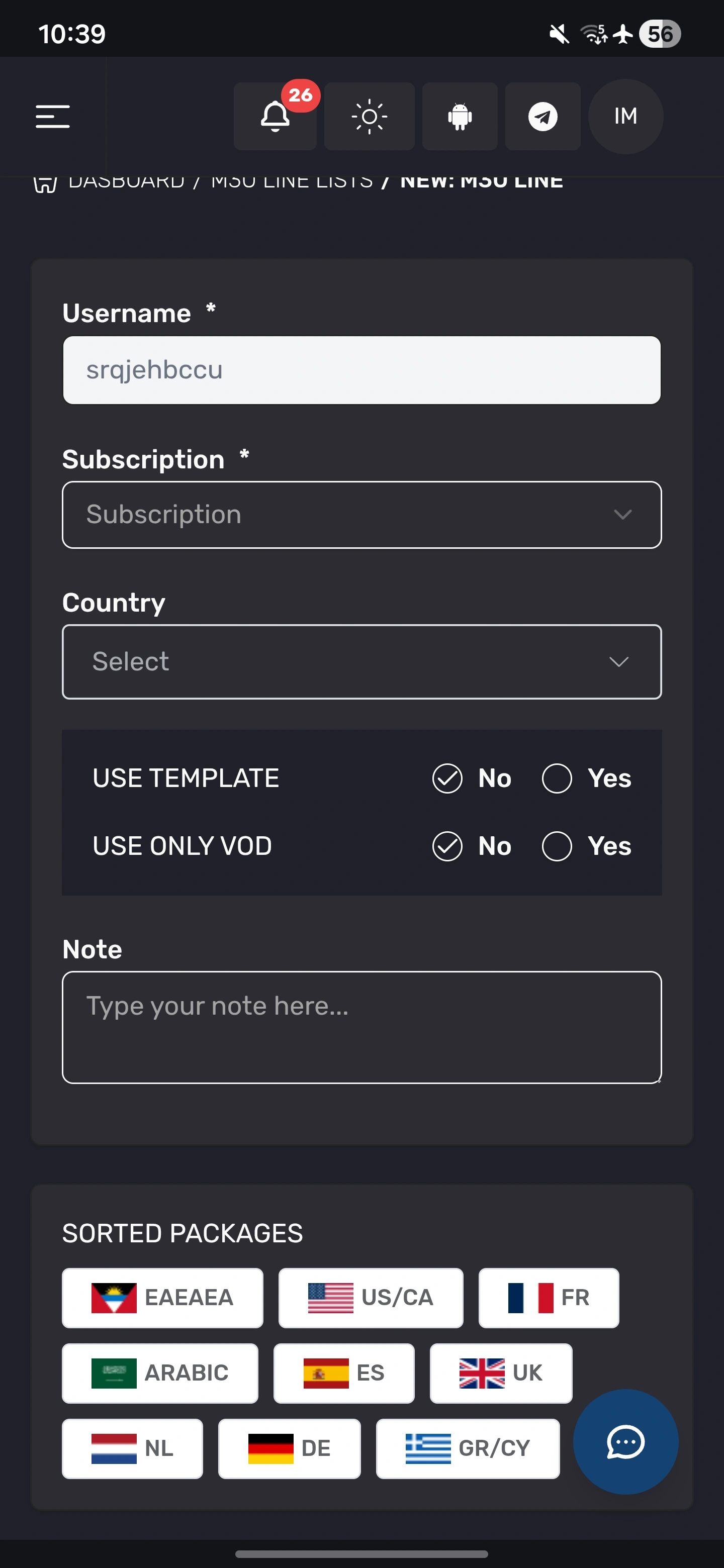Ultra 8K IPTV reseller panel creating customer subscription